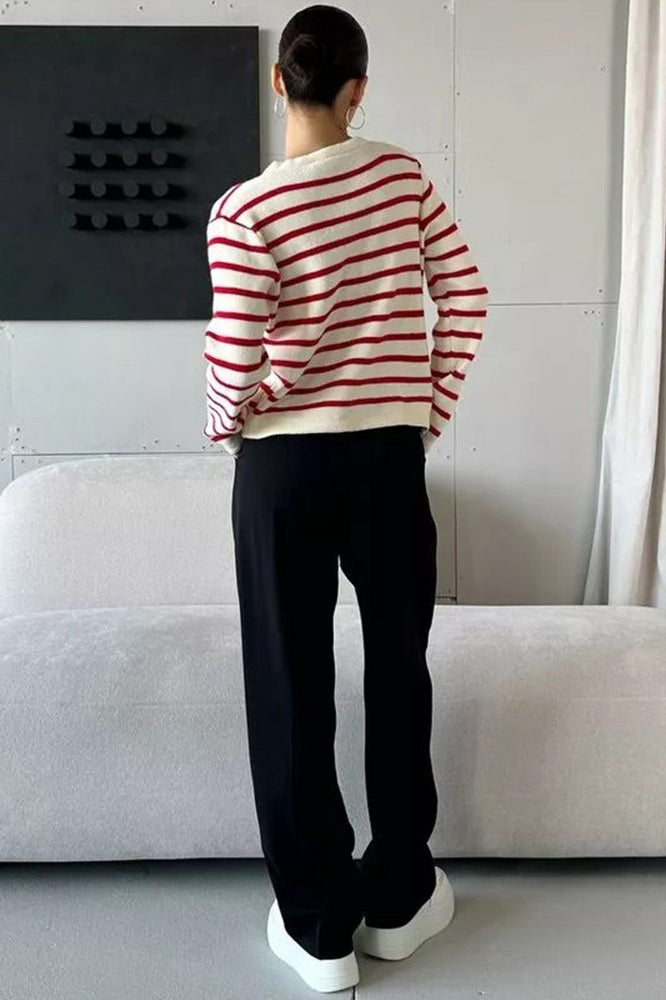 Short Striped Knit Cardigan