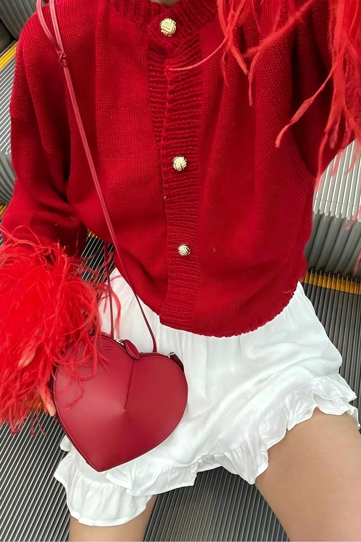 Furry Cuff Metal Button Cardigan