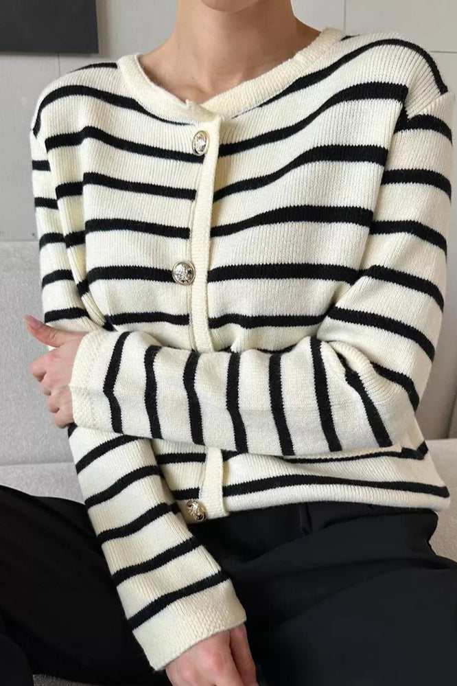 Short Striped Knit Cardigan