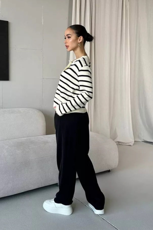 Short Striped Knit Cardigan